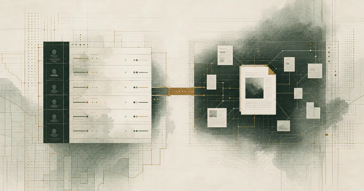 A relationship ledger and evidence workbench connected by a controlled handoff bridge.